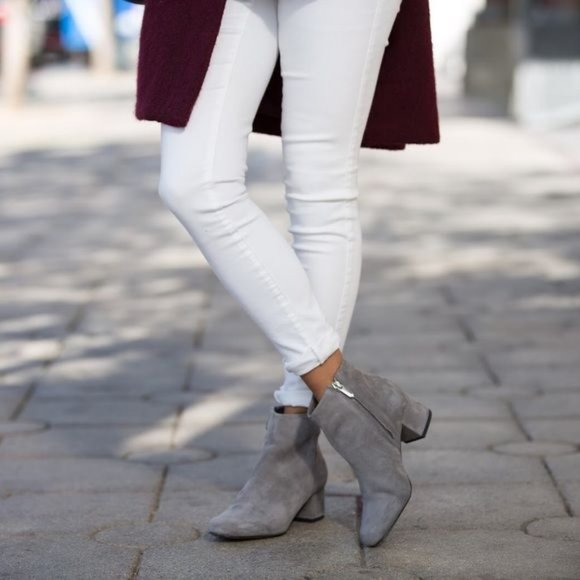 Sam Edelman Edith Grey Suede Block Heel Booties - Picture 2 of 13